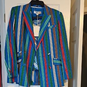 Diane Von Furstenberg Multicolor Striped Madison Blazer w/ Shorts Set. Sz 6